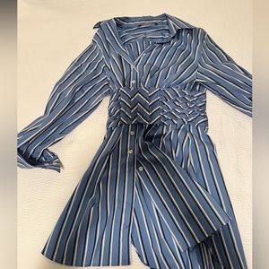 Blue and White Striped Button Down Zara Dress with Corset Detail